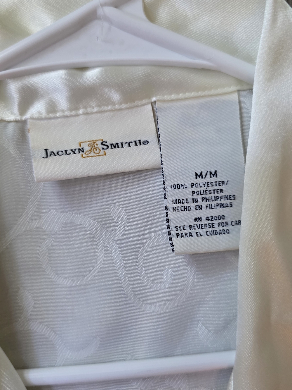 Jaclyn Smith Satin Ivory Button-Up Pajama Top And Pants with Subtle Jacquard - Picture 3 of 4